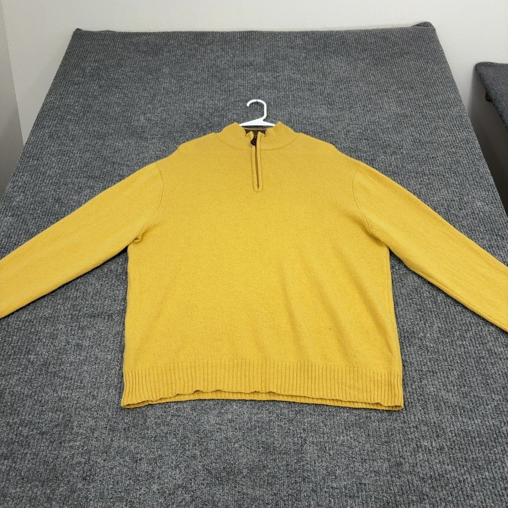Jos A Bank Sweater Mens L Yellow Lambswool Quarter Zip Mock Neck Classic